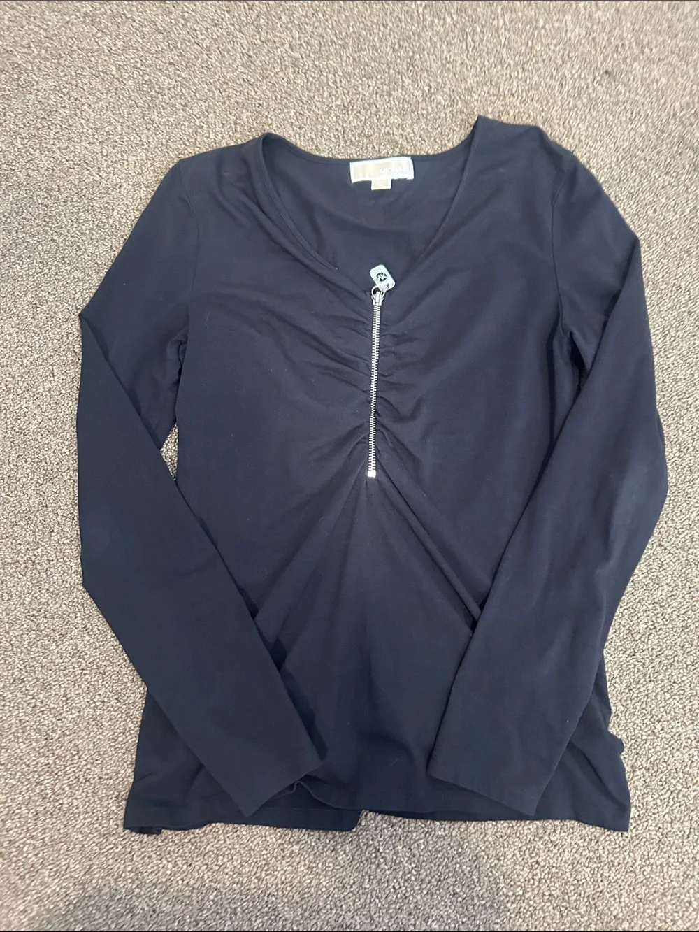 Michael Kors Black Long-Sleeve V-Neck Zip Top